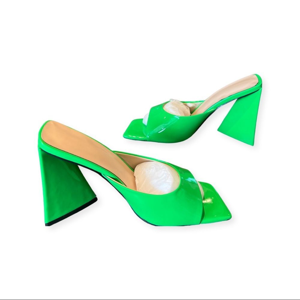 Chunky green block heel